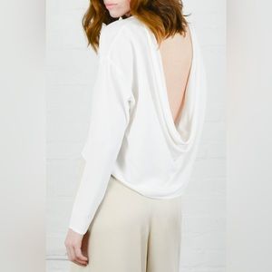 Shaina Mote Backless Cowl Long Sleeved Top 100% Lyocell Crop Blouse White Size 4